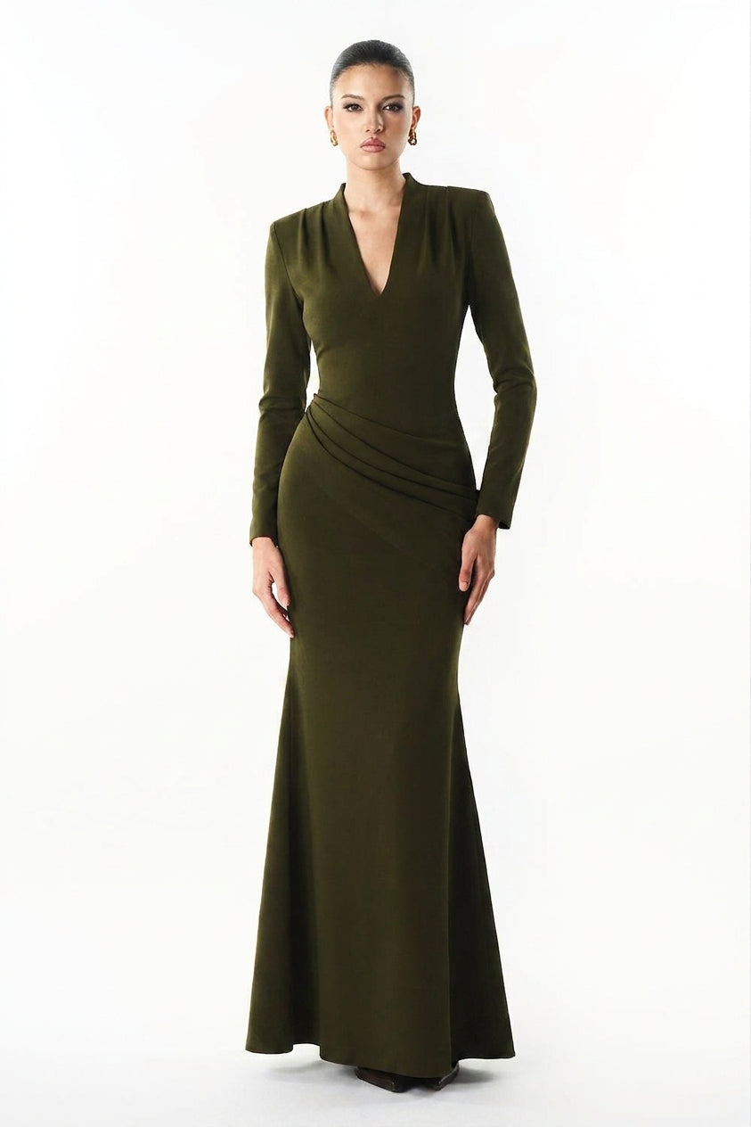 Aveline Long Sleeves Mermaid Ponte Knit Maxi Dress