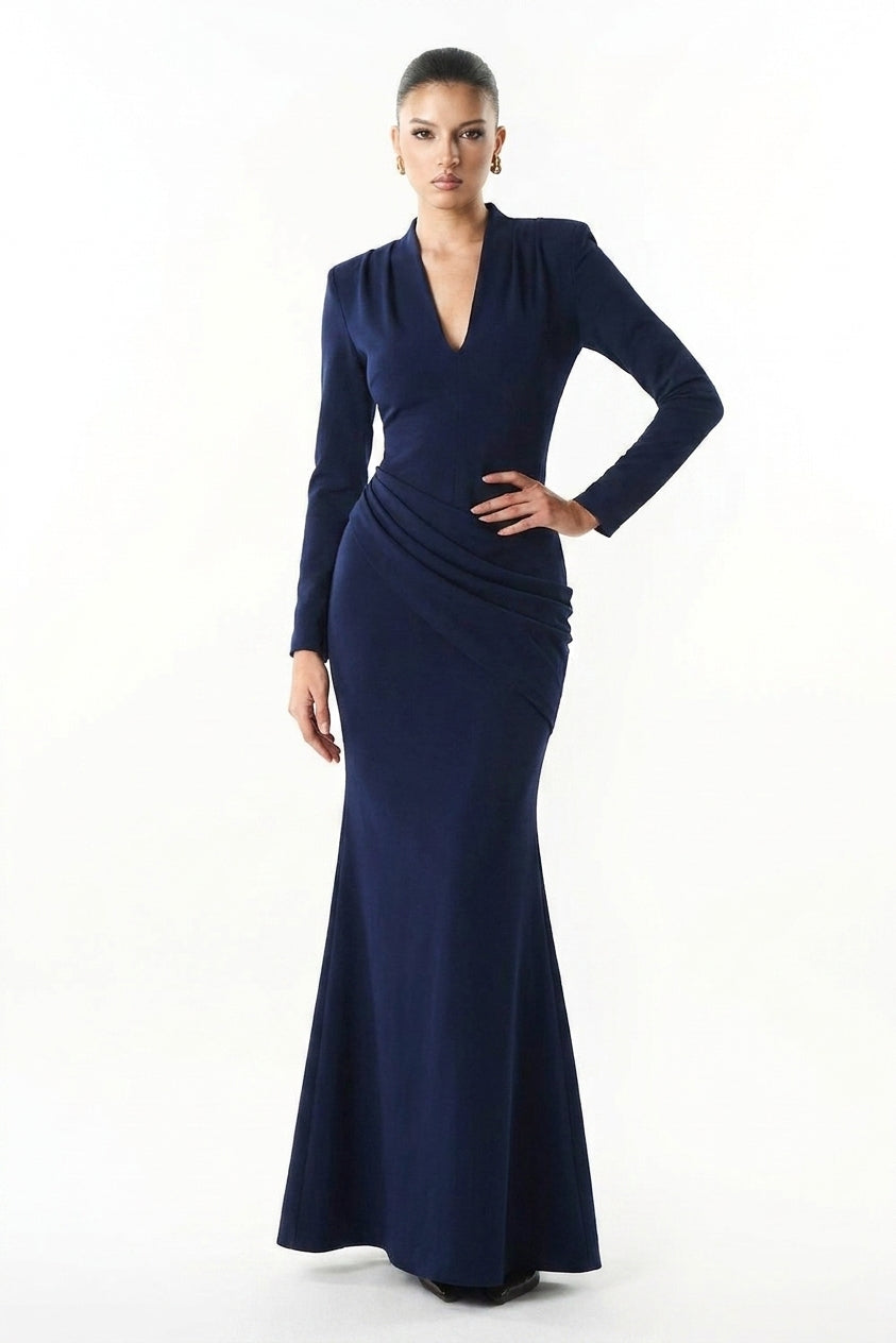 Aveline Long Sleeves Mermaid Ponte Knit Maxi Dress
