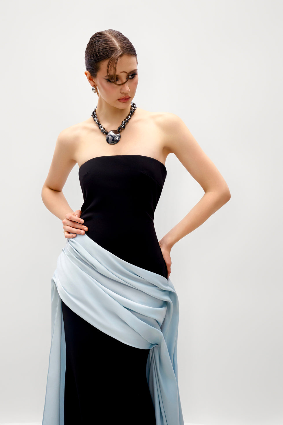 Lunor Draped Mermaid Elastance Jersey Maxi Dress