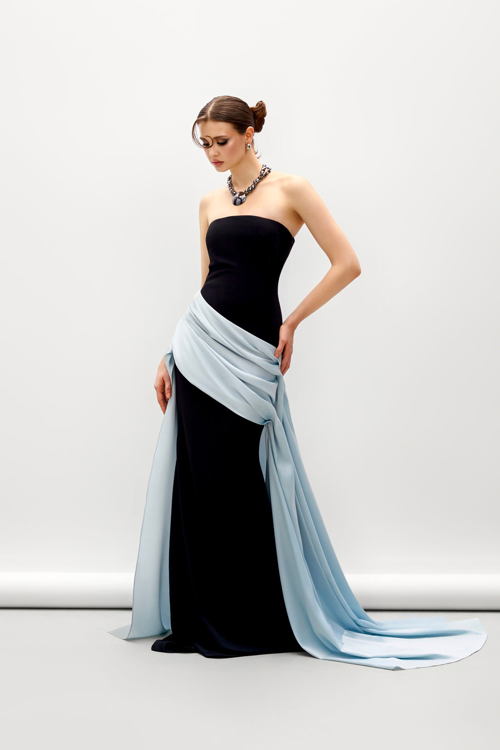 Lunor Draped Mermaid Elastance Jersey Maxi Dress