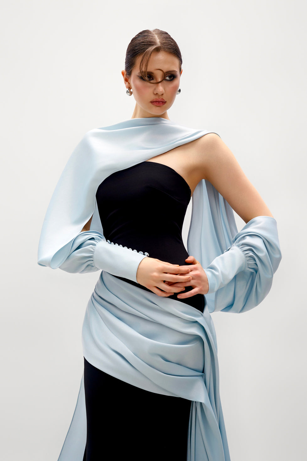 Moonstone Draped Satin Cape