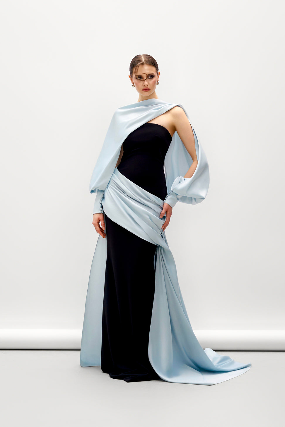 Moonstone Draped Satin Cape