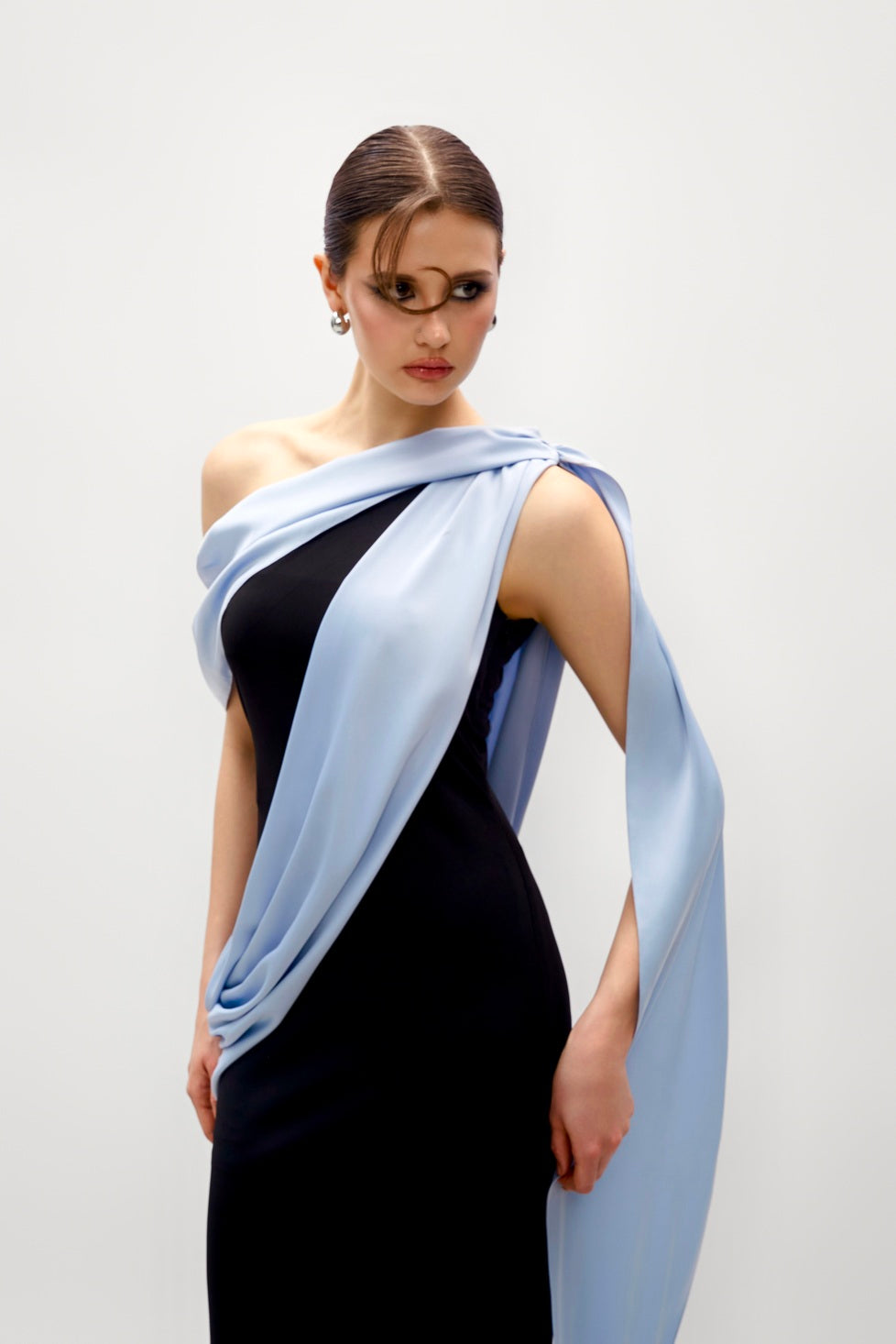 Atropos Draped Mermaid Ponte Knit Maxi Dress