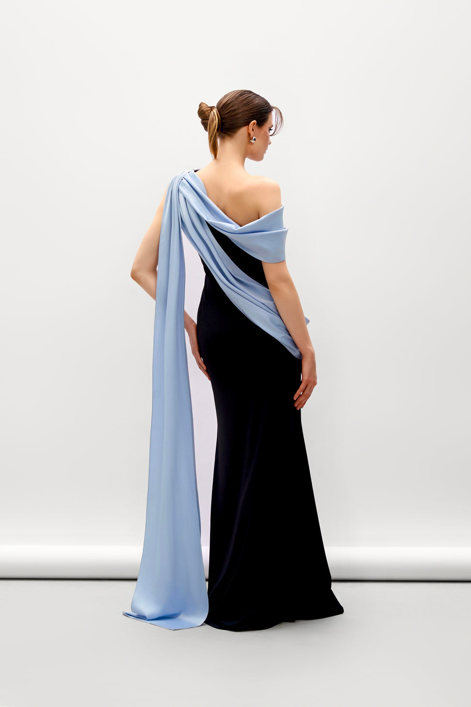 Atropos Draped Mermaid Ponte Knit Maxi Dress